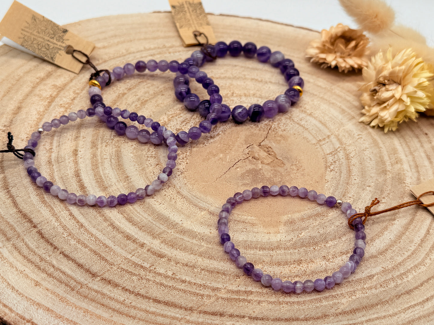 Elastisches Edelstein Armband mit Amethyst Perlen