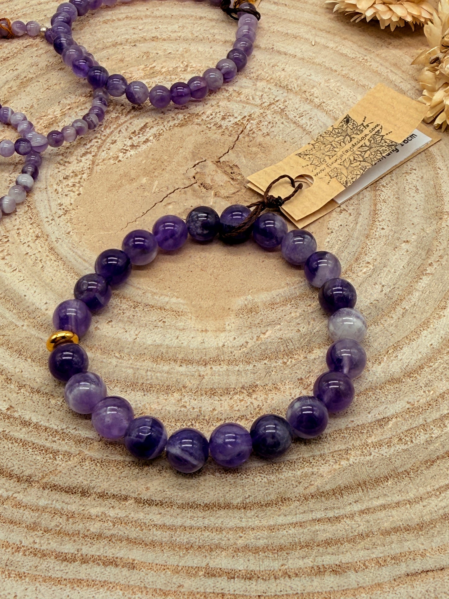 Elastisches Edelstein Armband mit Amethyst Perlen