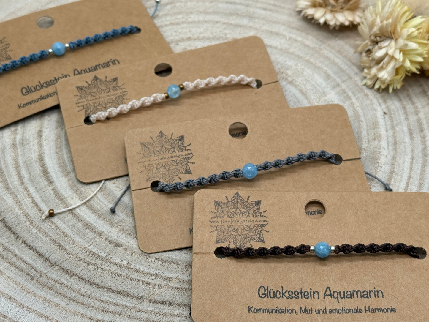 Makramee Armband mit Auamarin – Glücksstein Armband für Kommunikation, Mut & Harmonie