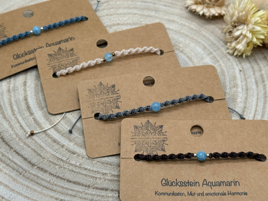 Makramee Armband mit Auamarin – Glücksstein Armband für Kommunikation, Mut & Harmonie