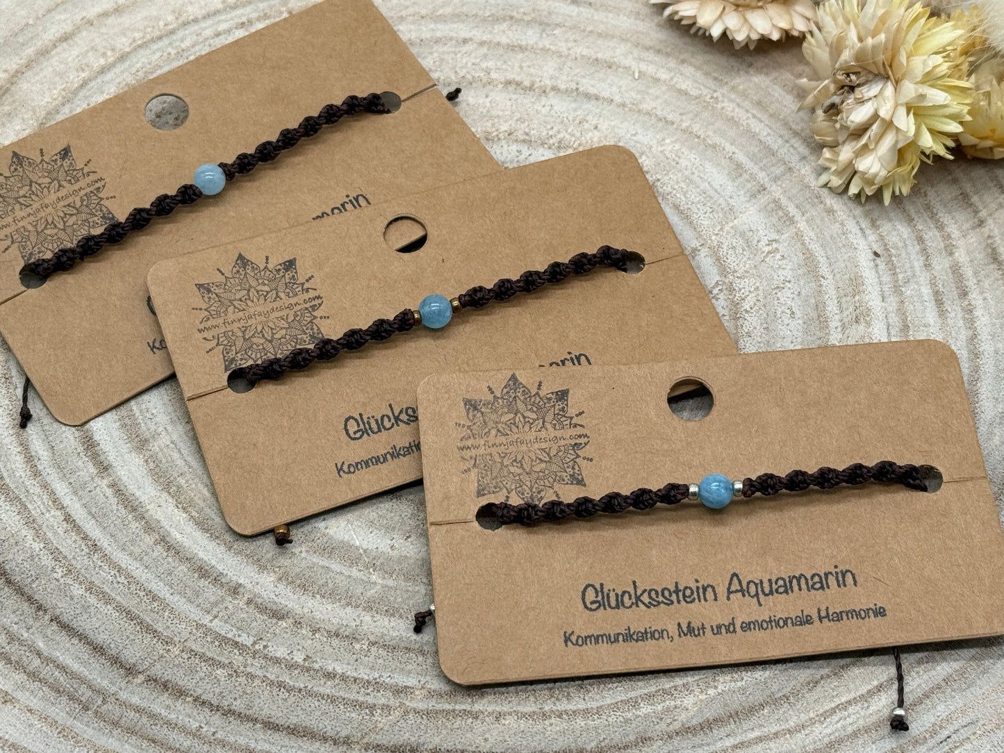 Makramee Armband mit Auamarin – Glücksstein Armband für Kommunikation, Mut & Harmonie