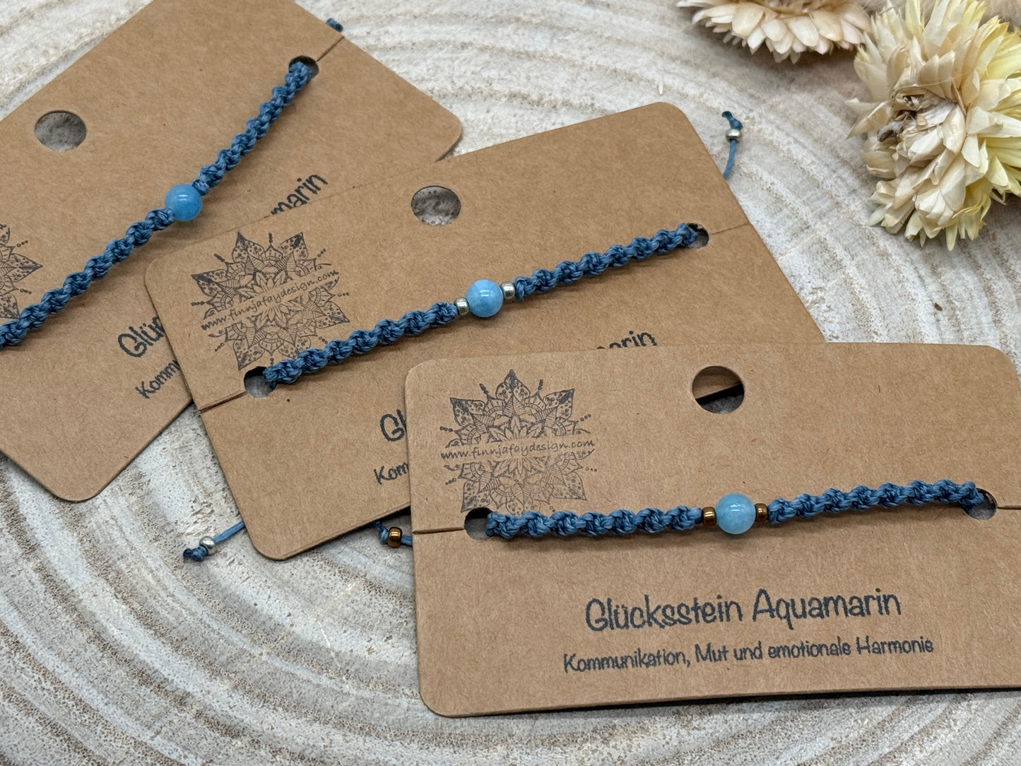 Makramee Armband mit Auamarin – Glücksstein Armband für Kommunikation, Mut & Harmonie