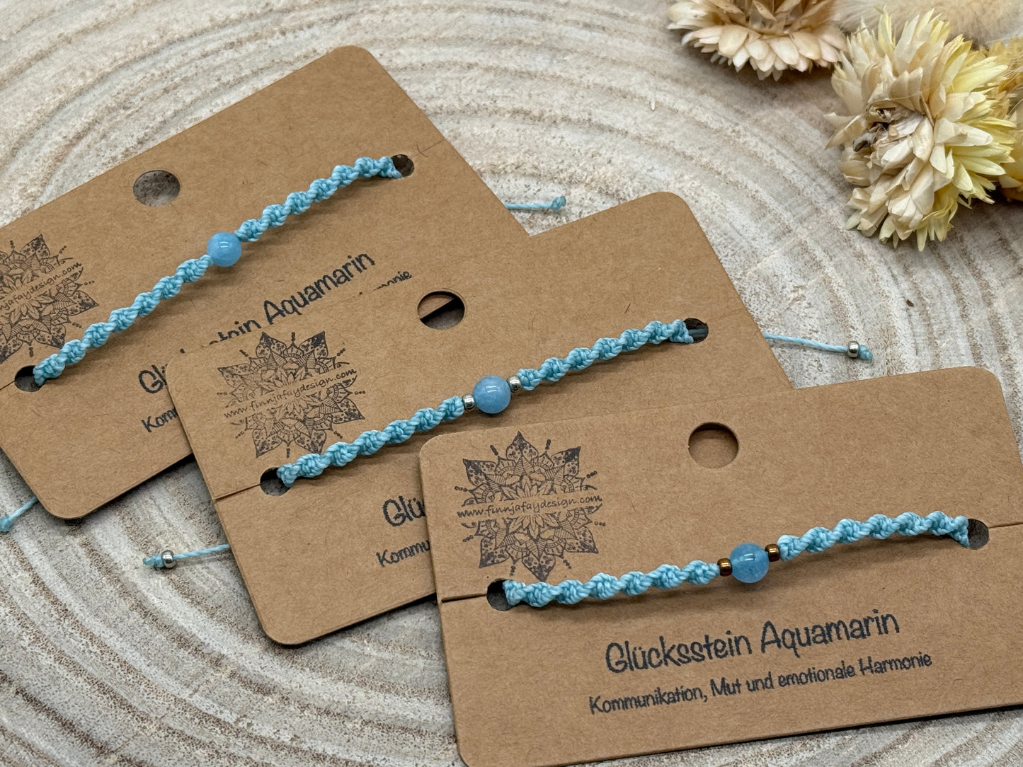 Makramee Armband mit Auamarin – Glücksstein Armband für Kommunikation, Mut & Harmonie