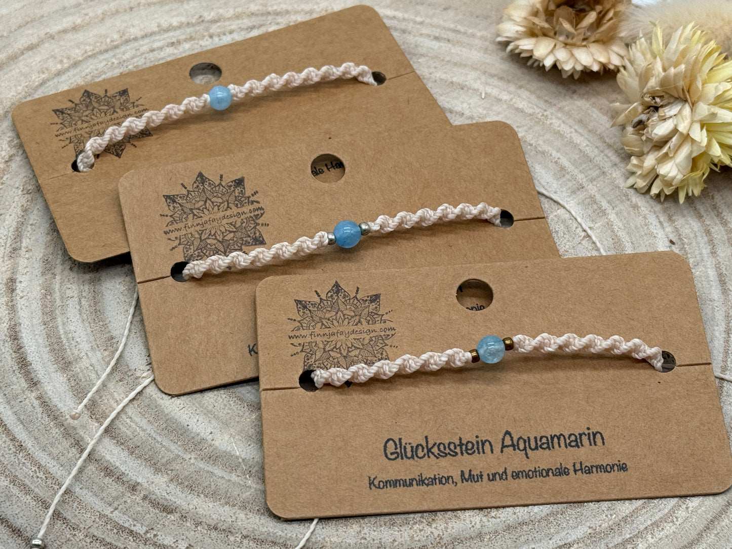 Makramee Armband mit Auamarin – Glücksstein Armband für Kommunikation, Mut & Harmonie