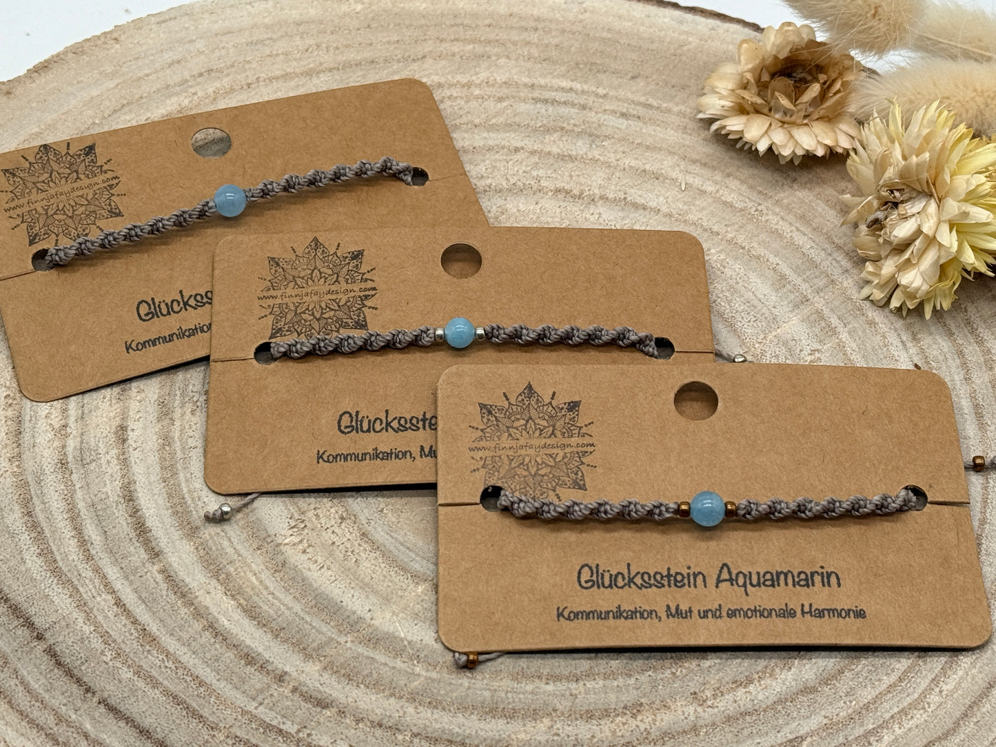 Makramee Armband mit Auamarin – Glücksstein Armband für Kommunikation, Mut & Harmonie