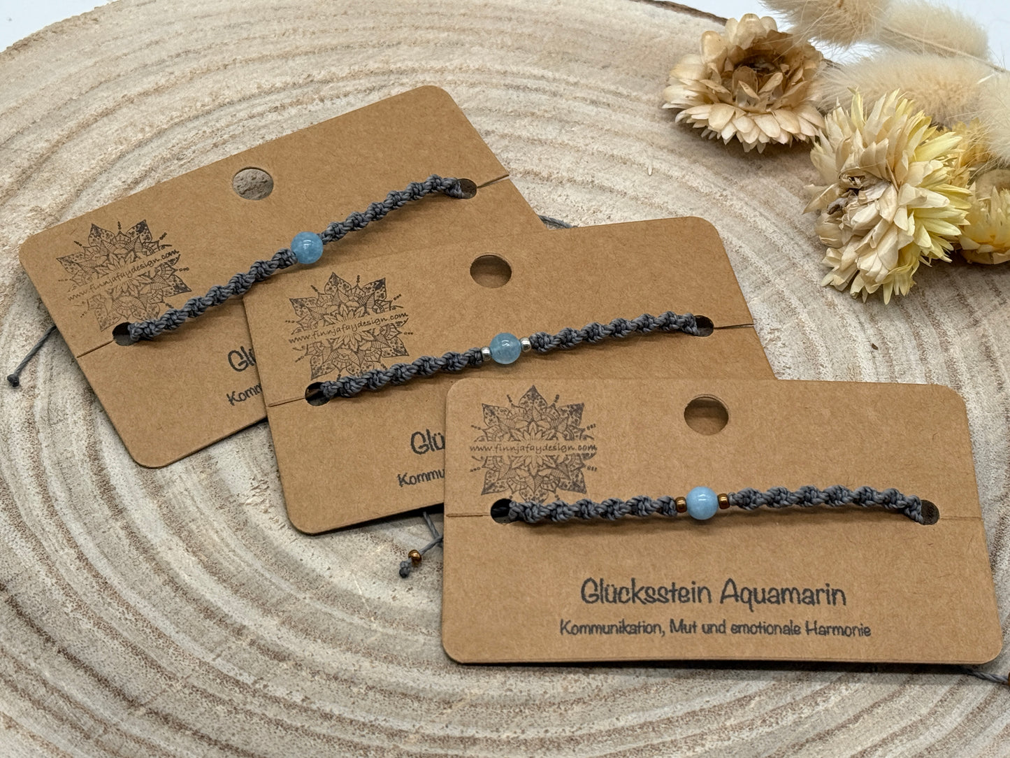 Makramee Armband mit Auamarin – Glücksstein Armband für Kommunikation, Mut & Harmonie