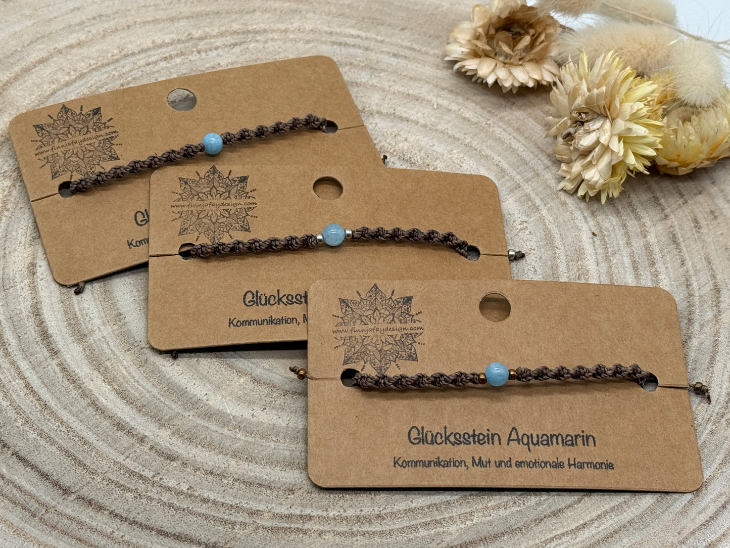 Makramee Armband mit Auamarin – Glücksstein Armband für Kommunikation, Mut & Harmonie