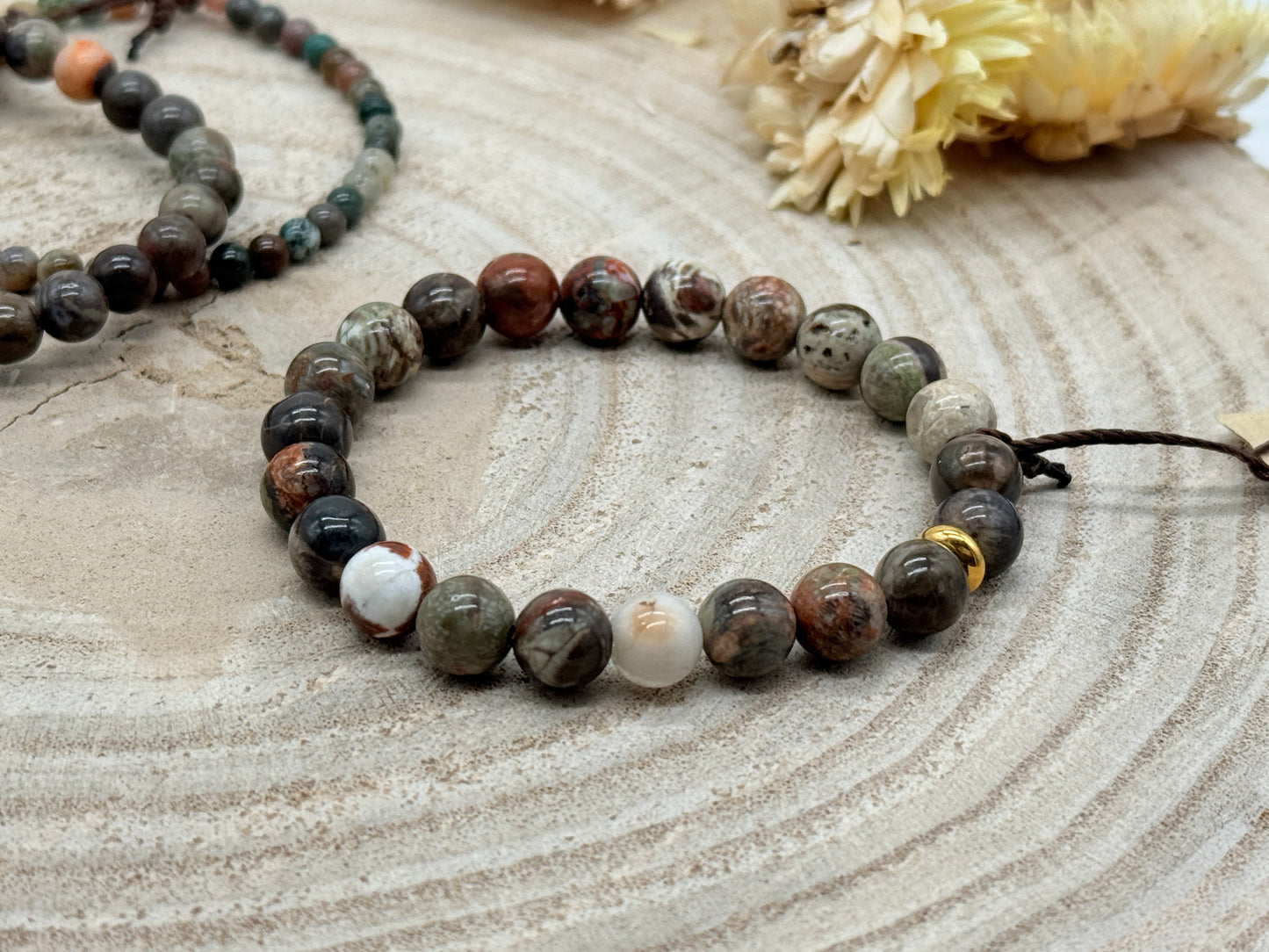 Elastisches Edelstein Armband mit Ozean Achat Perlen