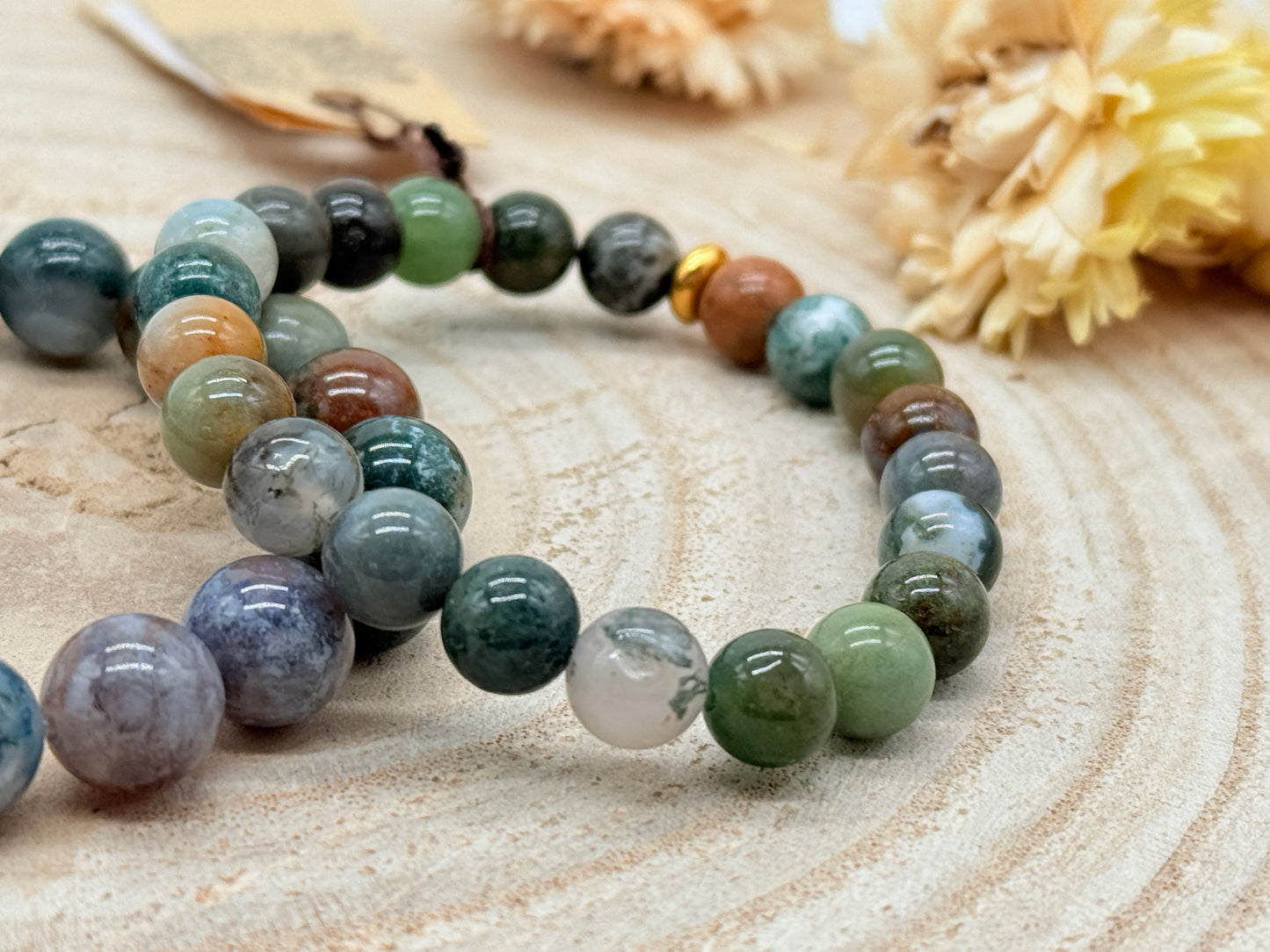 Elastisches Edelstein Armband mit India Achat Perle