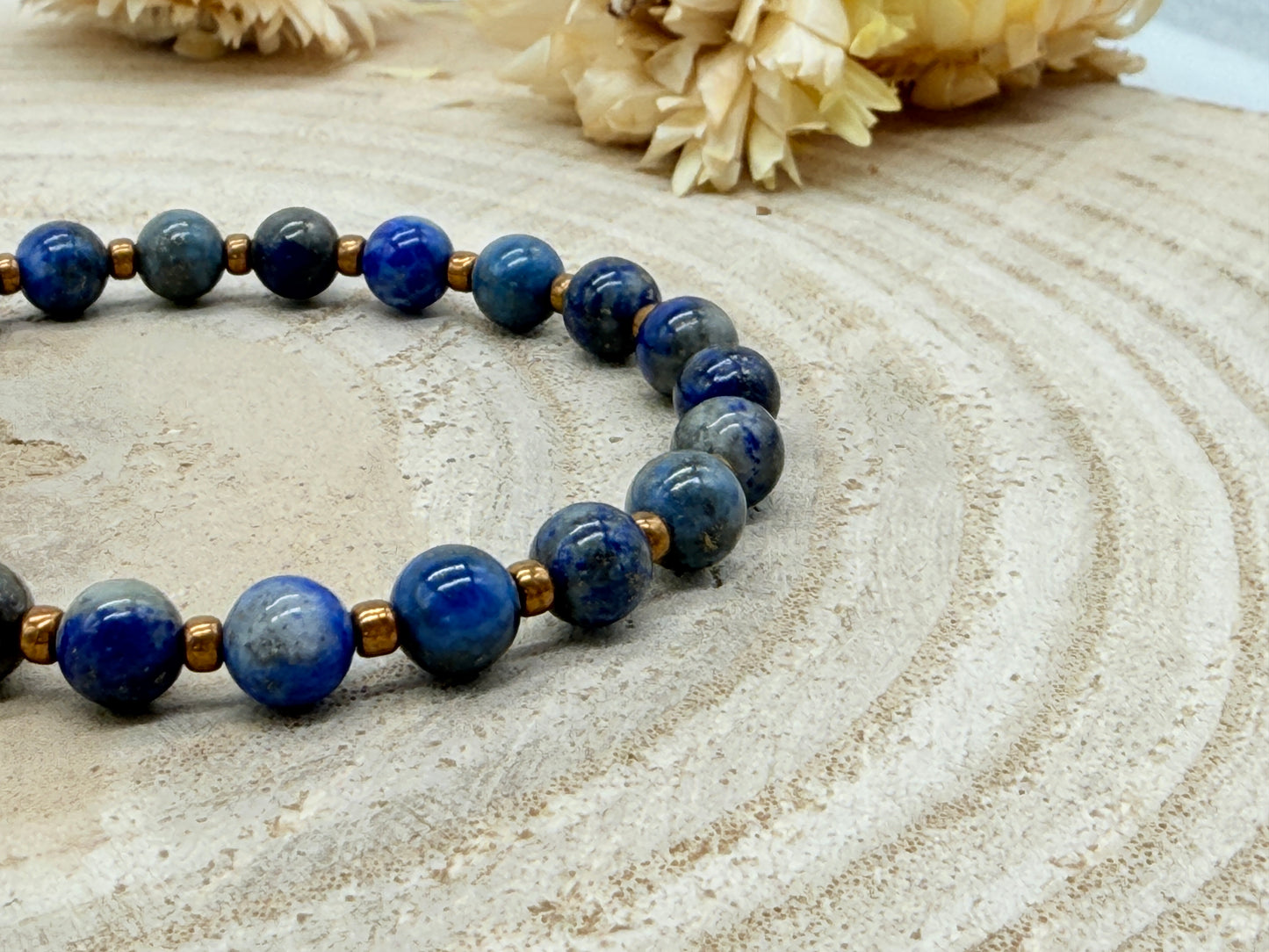 Elastisches Edelstein Armband mit Lapislazuli Perlen