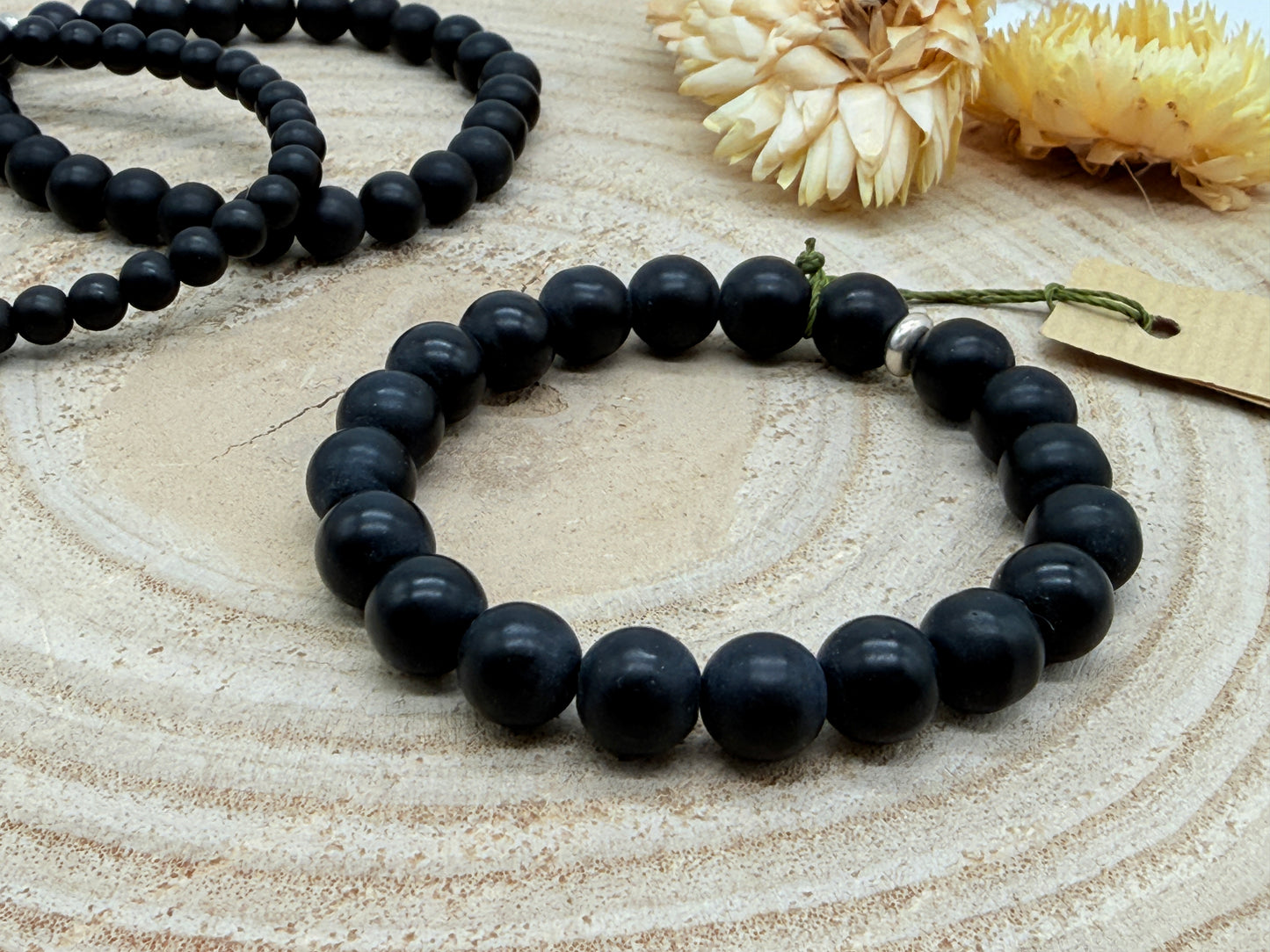 Elastisches Edelstein Armband mit Onyx Perlen Matt