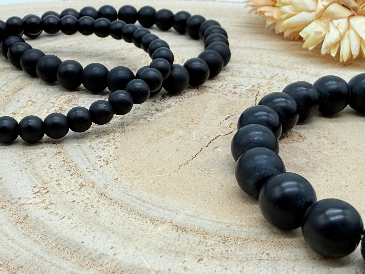 Elastisches Edelstein Armband mit Onyx Perlen Matt