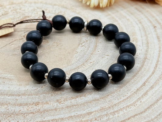 Elastisches Edelstein  Armband mit Onyx Perlen