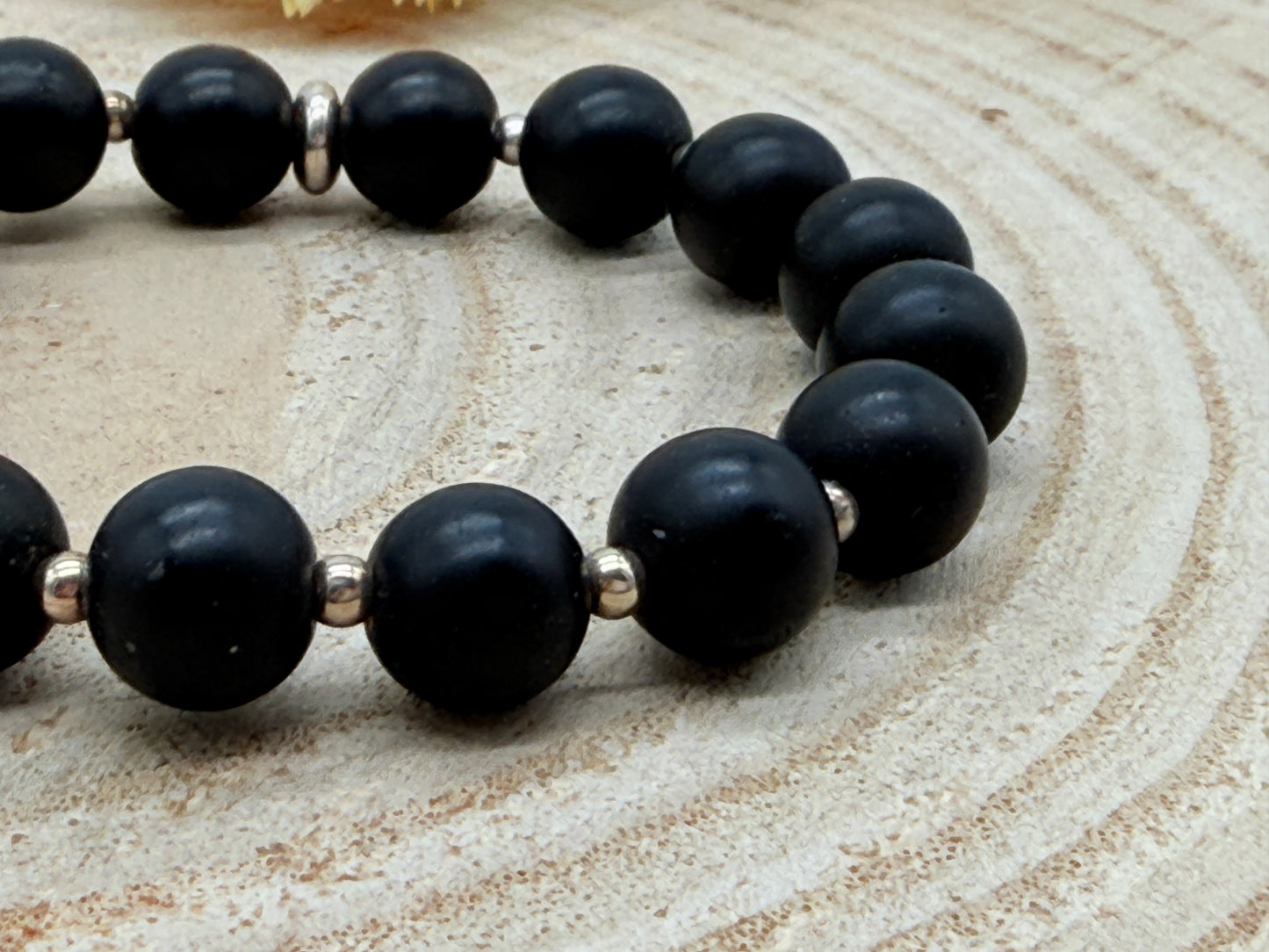 Elastisches Edelstein  Armband mit Onyx Perlen