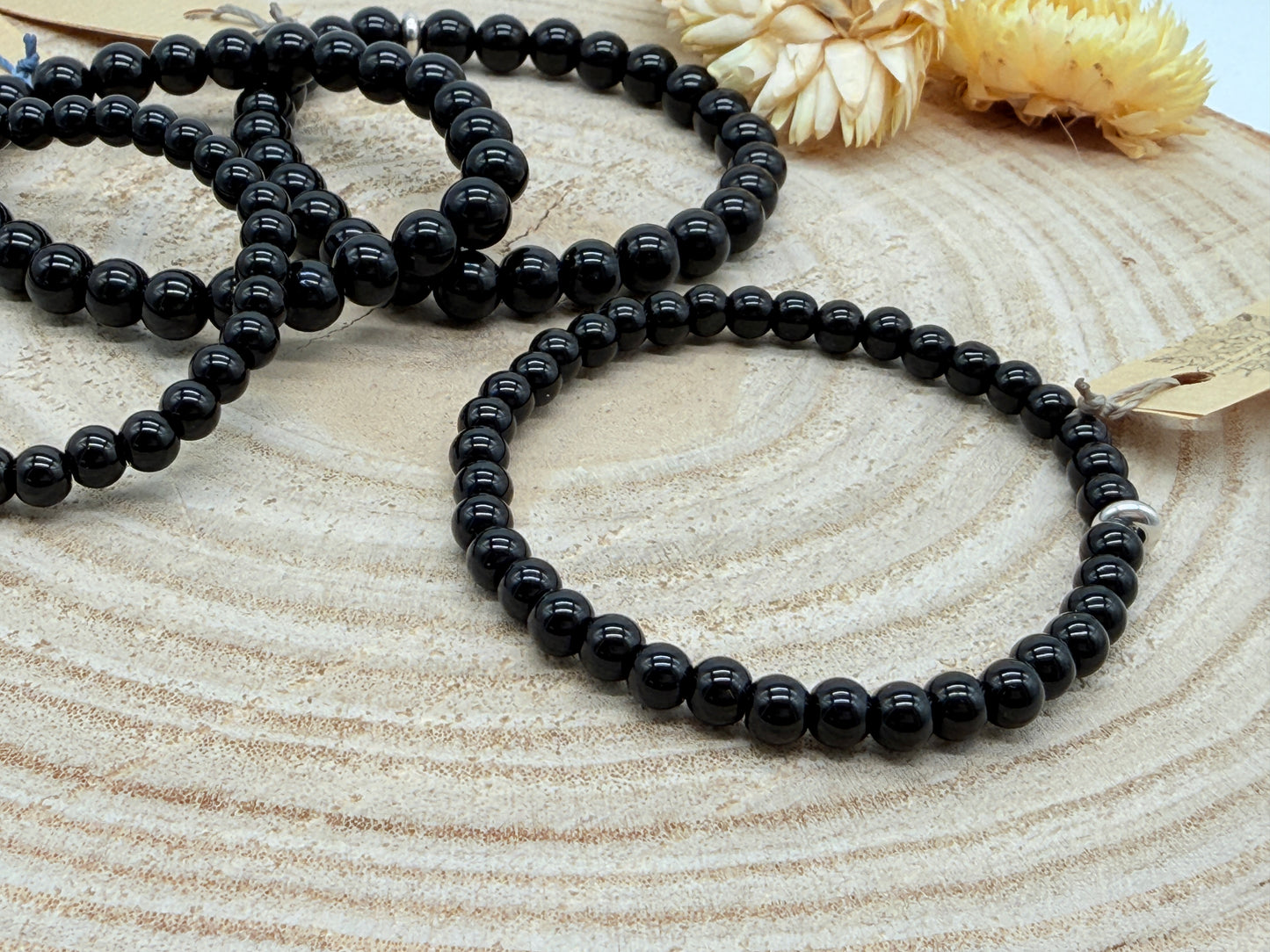 Elastisches Edelstein Armband mit Onyx Perlen