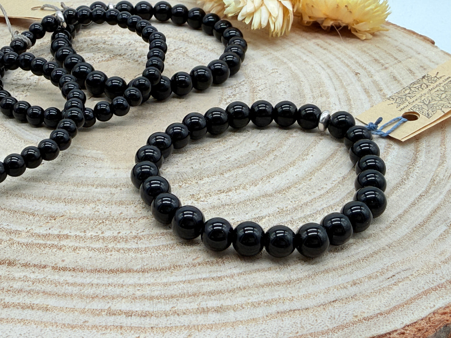 Elastisches Edelstein Armband mit Onyx Perlen