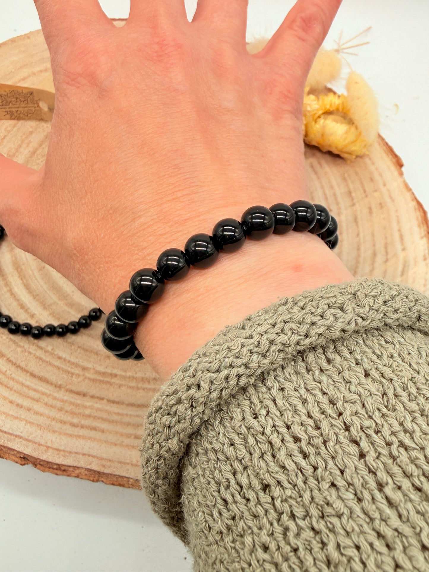 Elastisches Edelstein Armband mit Onyx Perlen