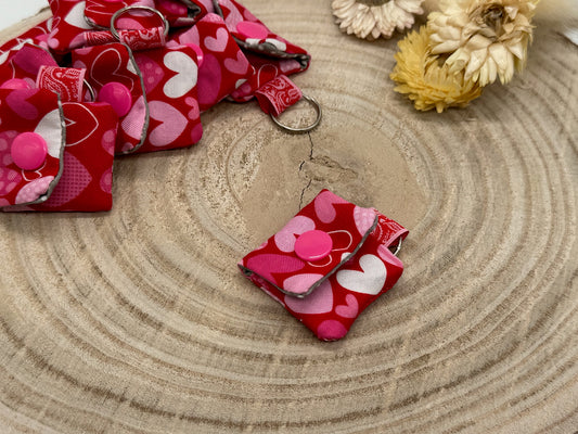 Einkaufschip Tasche Einkaufswagenchip Schlüsselanhänger praktische Mini Geldbörse Einkaufshilfe rot mit rosa roten Herzen