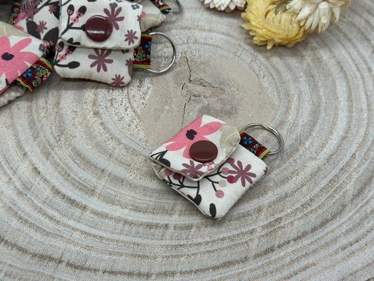 Einkaufschip Tasche Einkaufswagenchip Schlüsselanhänger praktische Mini Geldbörse Einkaufshilfe beige mit rosa braunen Blumen