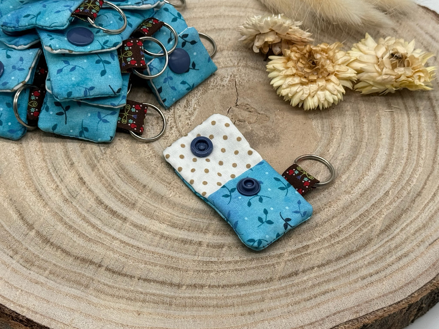 Einkaufschip Tasche Einkaufswagenchip Schlüsselanhänger praktische Mini Geldbörse Einkaufshilfe blau mit Blätter
