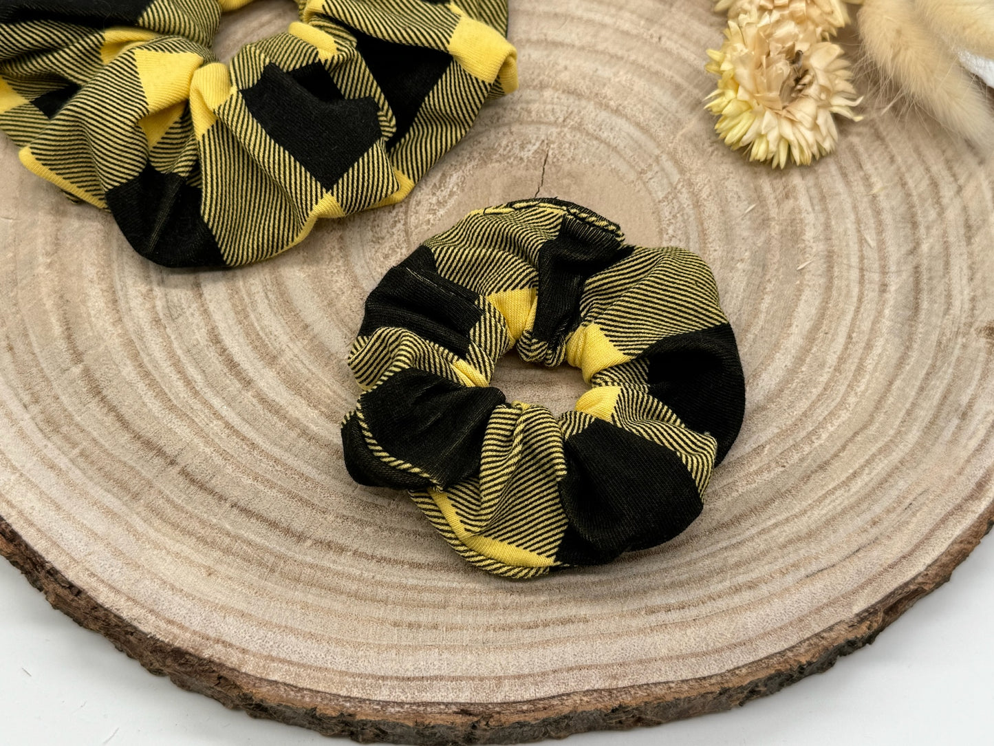 Scrunchie Haargummi elastisches Haarband Haarschmuck kariert schwarz/gelb für feines oder dickes Haar