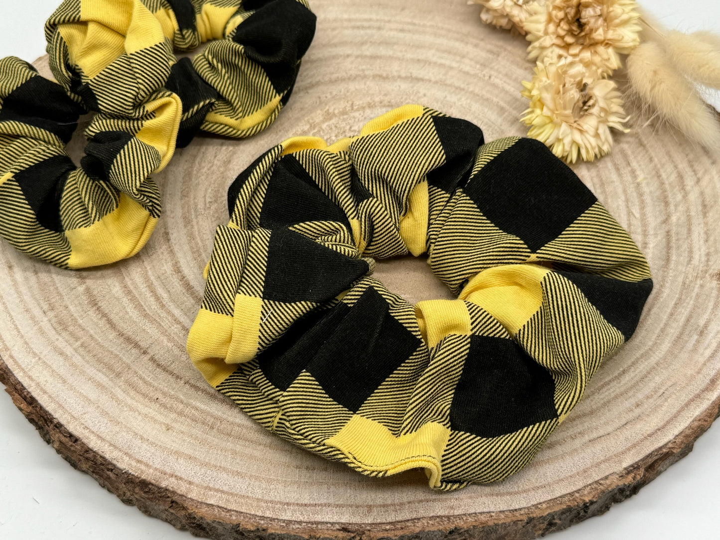 Scrunchie Haargummi elastisches Haarband Haarschmuck kariert schwarz/gelb für feines oder dickes Haar