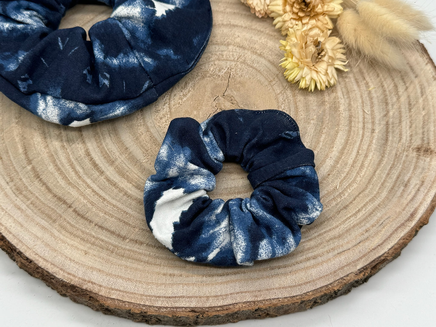Scrunchie Haargummi elastisches Haarband Haarschmuck Batik blau für feines oder dickes Haar