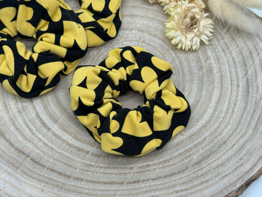 Scrunchie Haargummi elastisches Haarband Haarschmuck Herz gelb/schwarz für feines oder dickes Haar