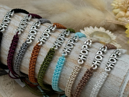 Freundschaftsarmband Makramee Armband HOPE Schrift Edelstahl Silber