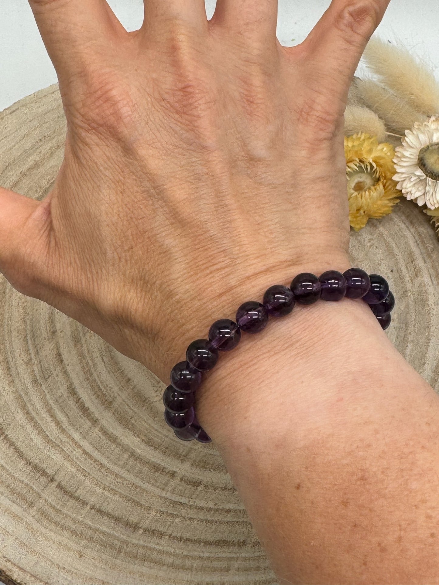 Halbedelstein elastisches Armband Freundschaftsarmband Boho Hippie Schmuck Amethyst Perlen