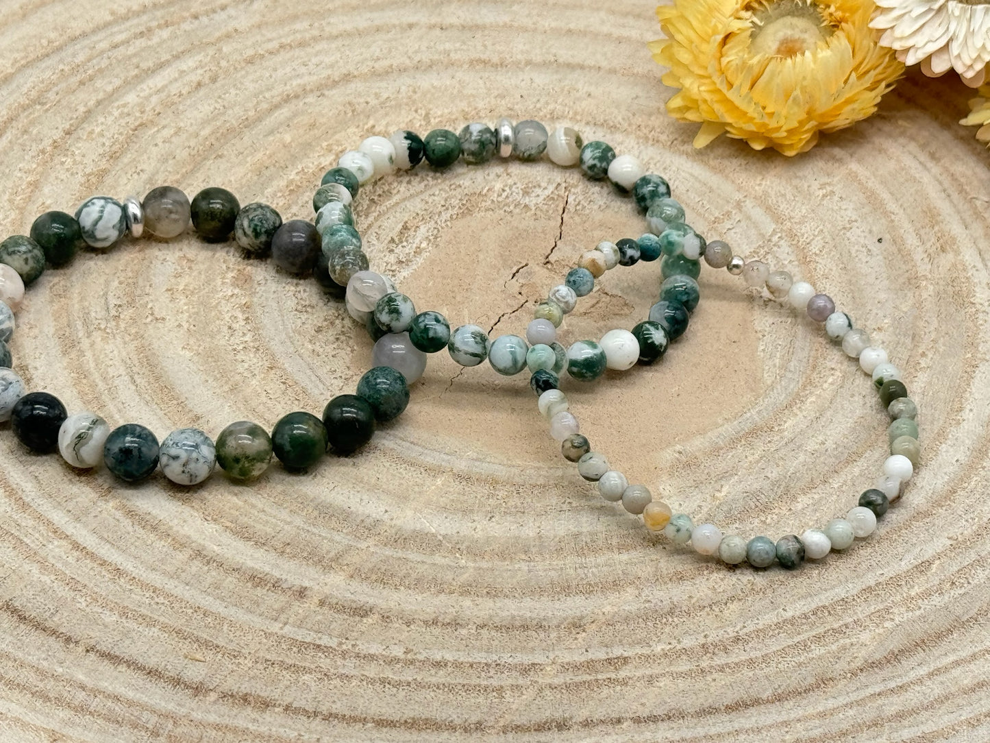 Halbedelstein elastisches Armband Freundschaftsarmband Boho Hippie Schmuck Jade Achat Perlen