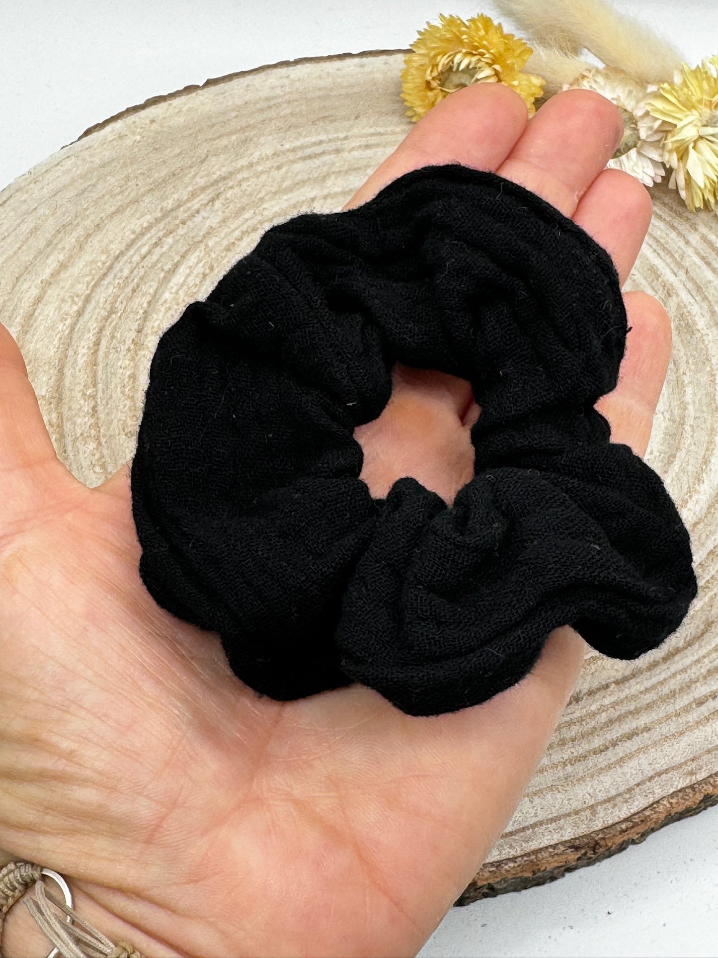 Scrunchie Haargummi elastisches Haarband Haarschmuck schwarz uni für feines oder dickes Haar