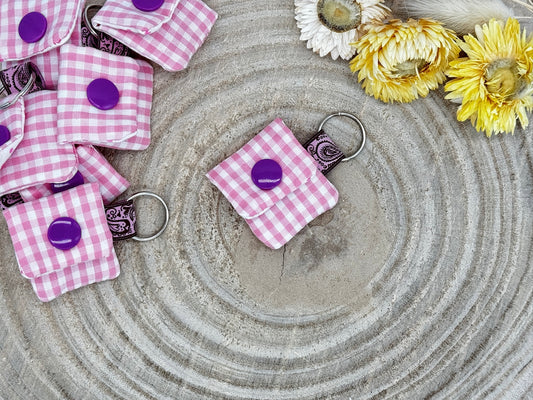 Schlüsselanhänger Mini Tasche mit Einkaufswagenchip praktische Mini Geldbörse rosa karriert