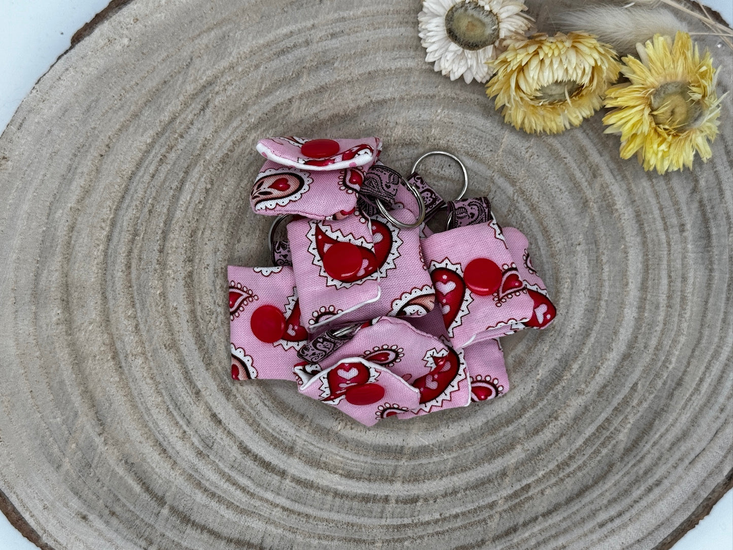 Schlüsselanhänger Mini Tasche mit Einkaufswagenchip praktische Mini Geldbörse rosa mit Paisley