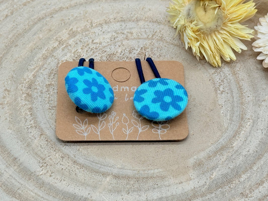 Retro Knopf Haargummi Blumen blau
