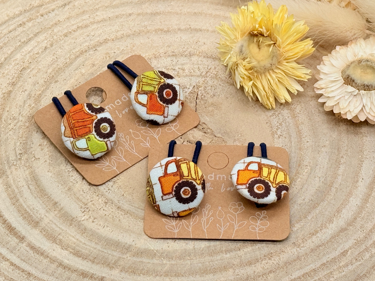 Retro Knopf Haargummi LKW blau