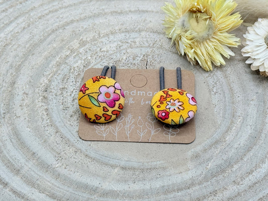 Retro Knopf Haargummi Blumen gelb