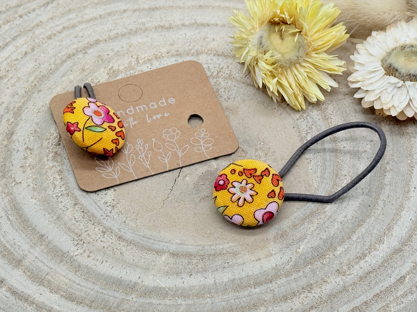 Retro Knopf Haargummi Blumen gelb