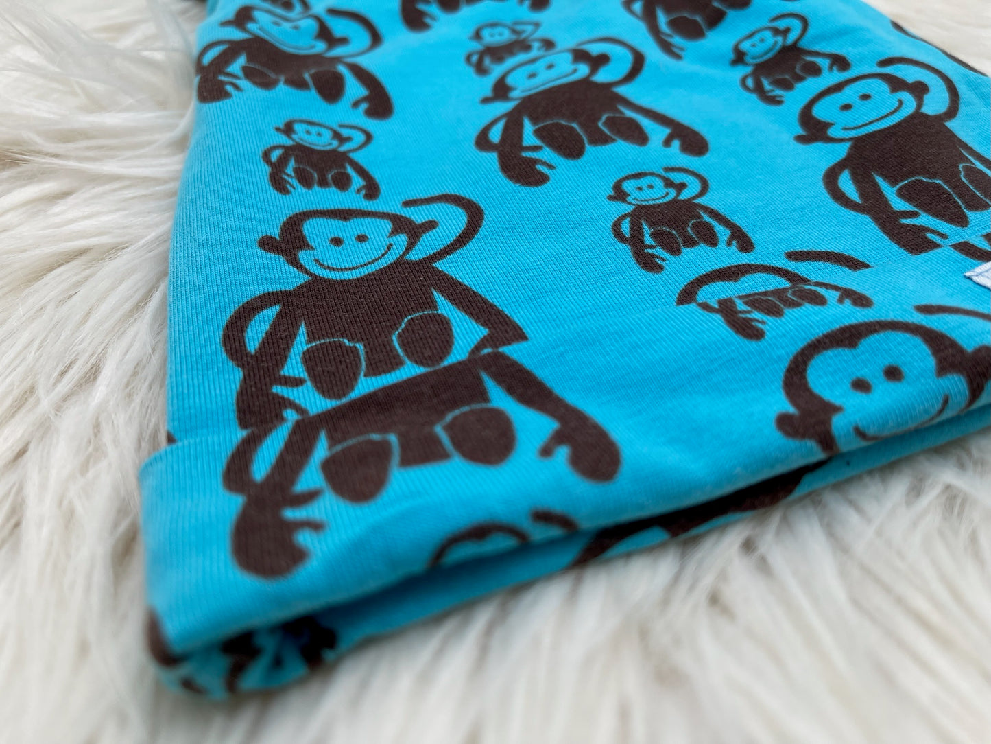 SALE Knotenmütze Eulchen mit Affen blau/schwarz