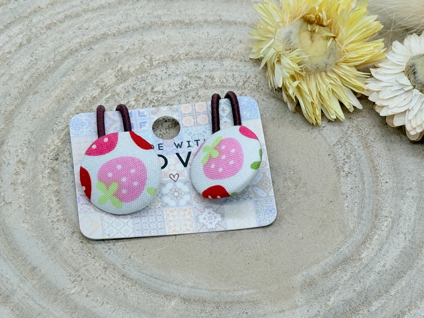 Retro Knopf Haargummi Erdbeere rosa rot