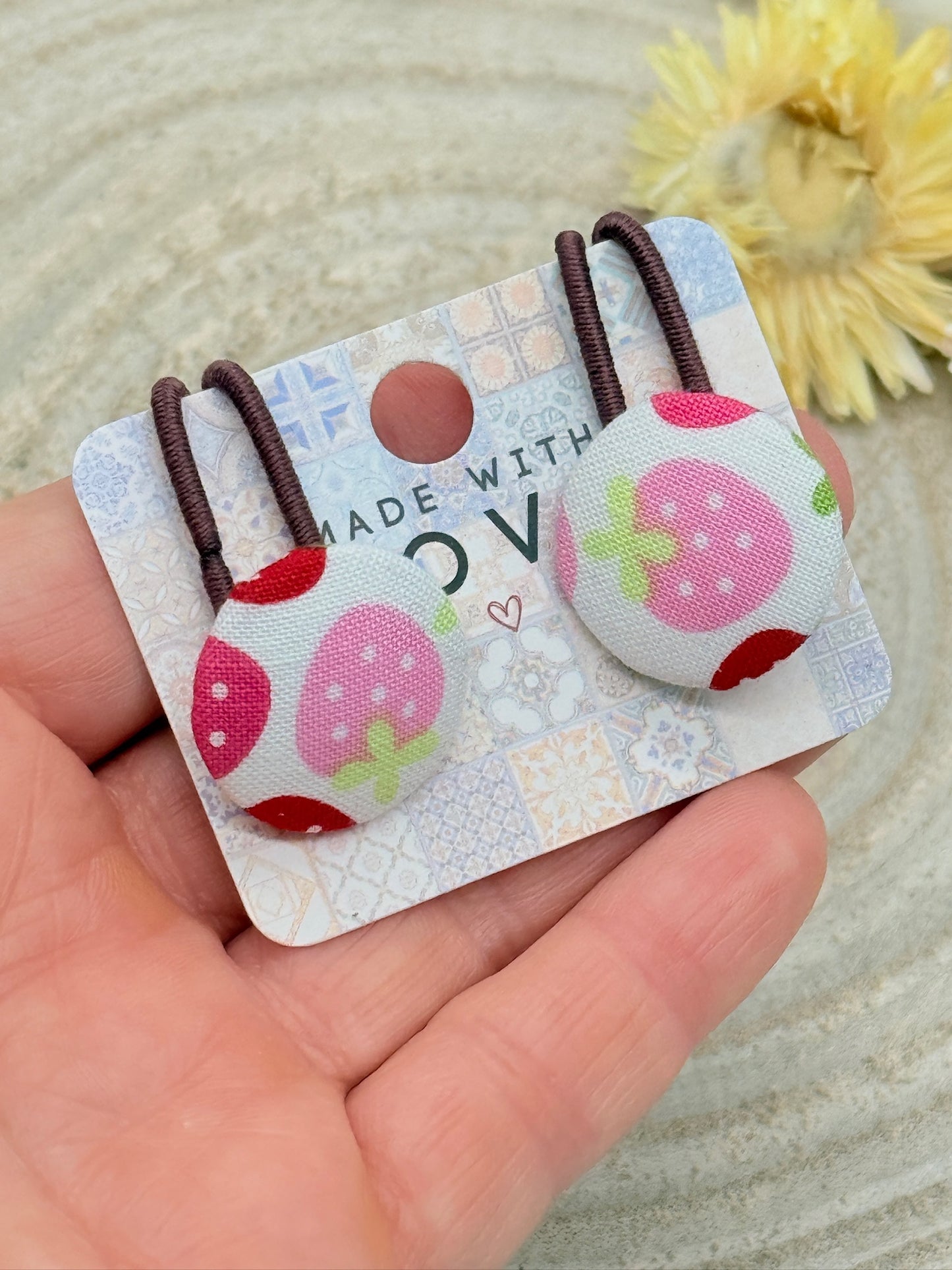 Retro Knopf Haargummi Erdbeere rosa rot