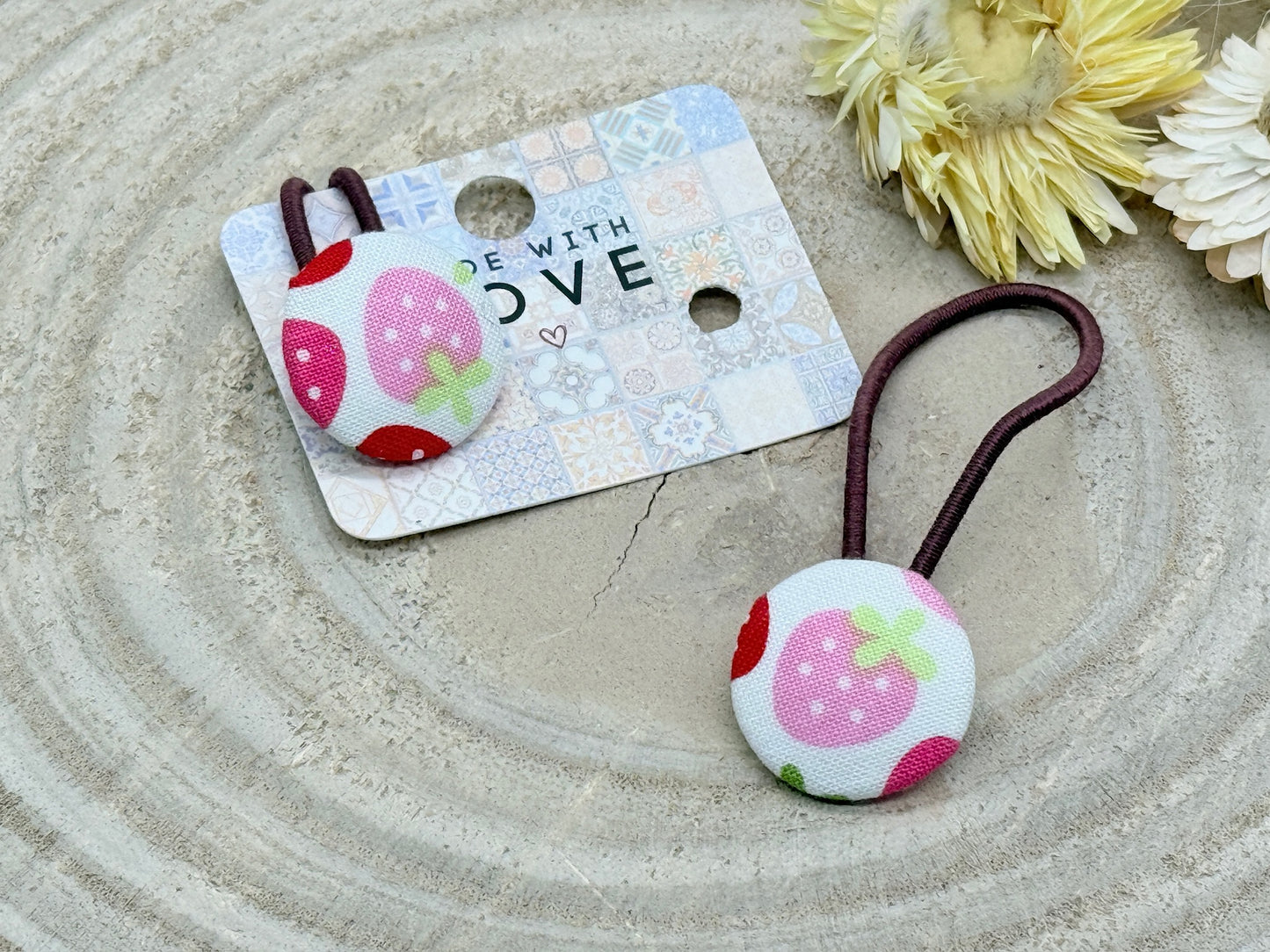 Retro Knopf Haargummi Erdbeere rosa rot