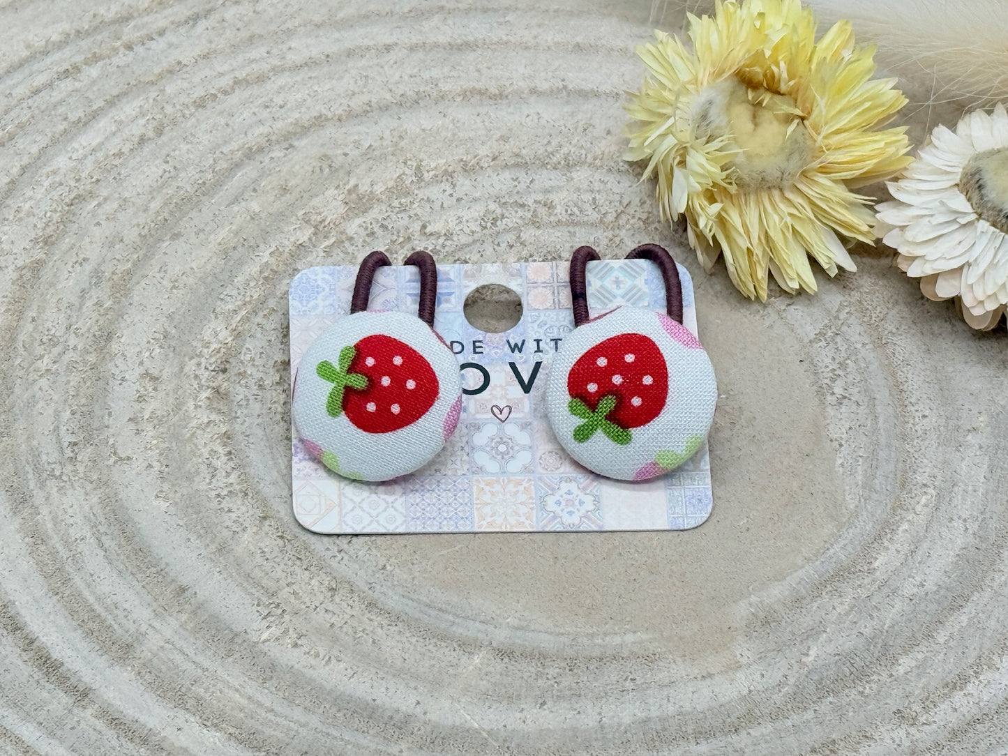 Retro Knopf Haargummi Erdbeere rosa rot