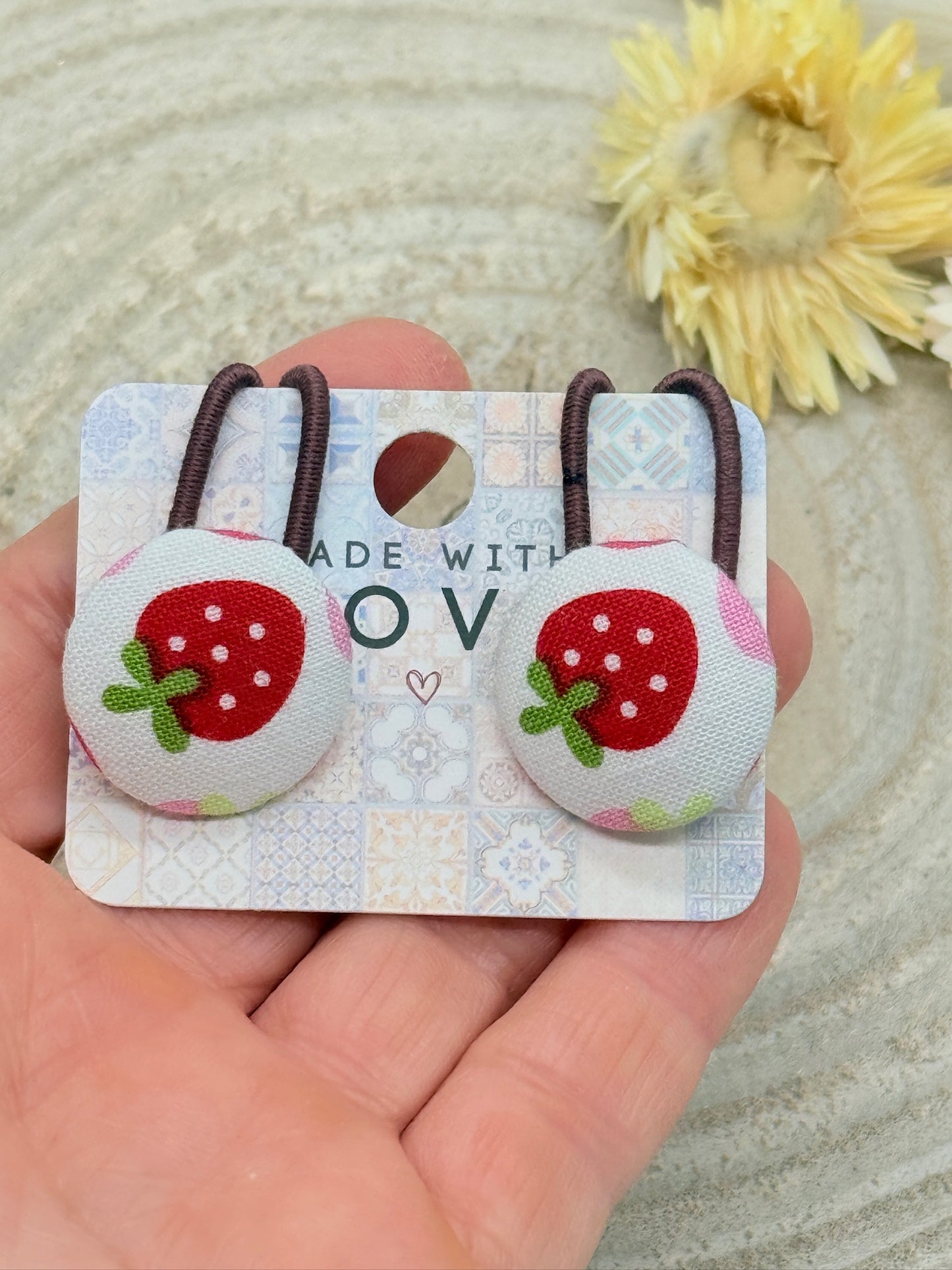Retro Knopf Haargummi Erdbeere rosa rot