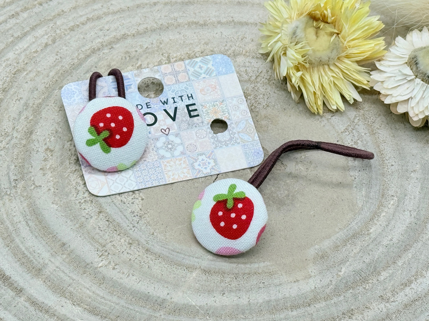 Retro Knopf Haargummi Erdbeere rosa rot