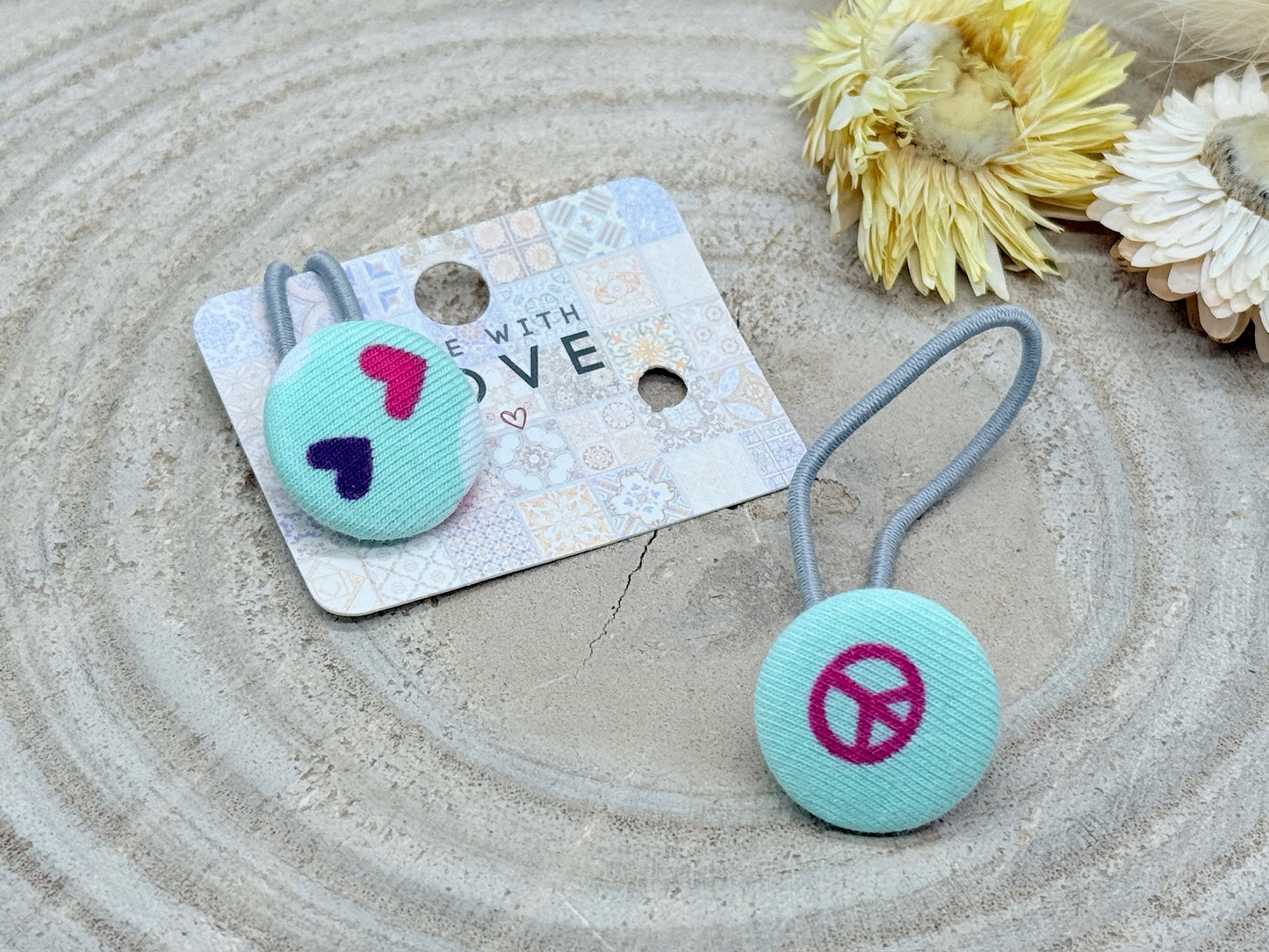 Retro Knopf Haargummi Peace mint