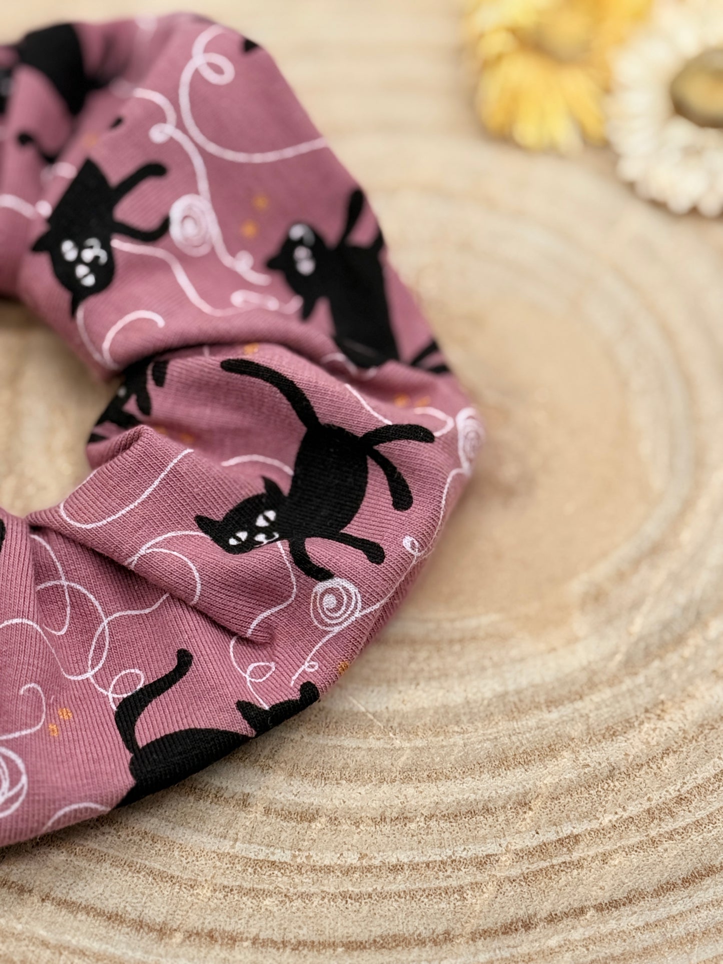 Scrunchie Haargummi elastisches Haarband Haarschmuck Katze lila