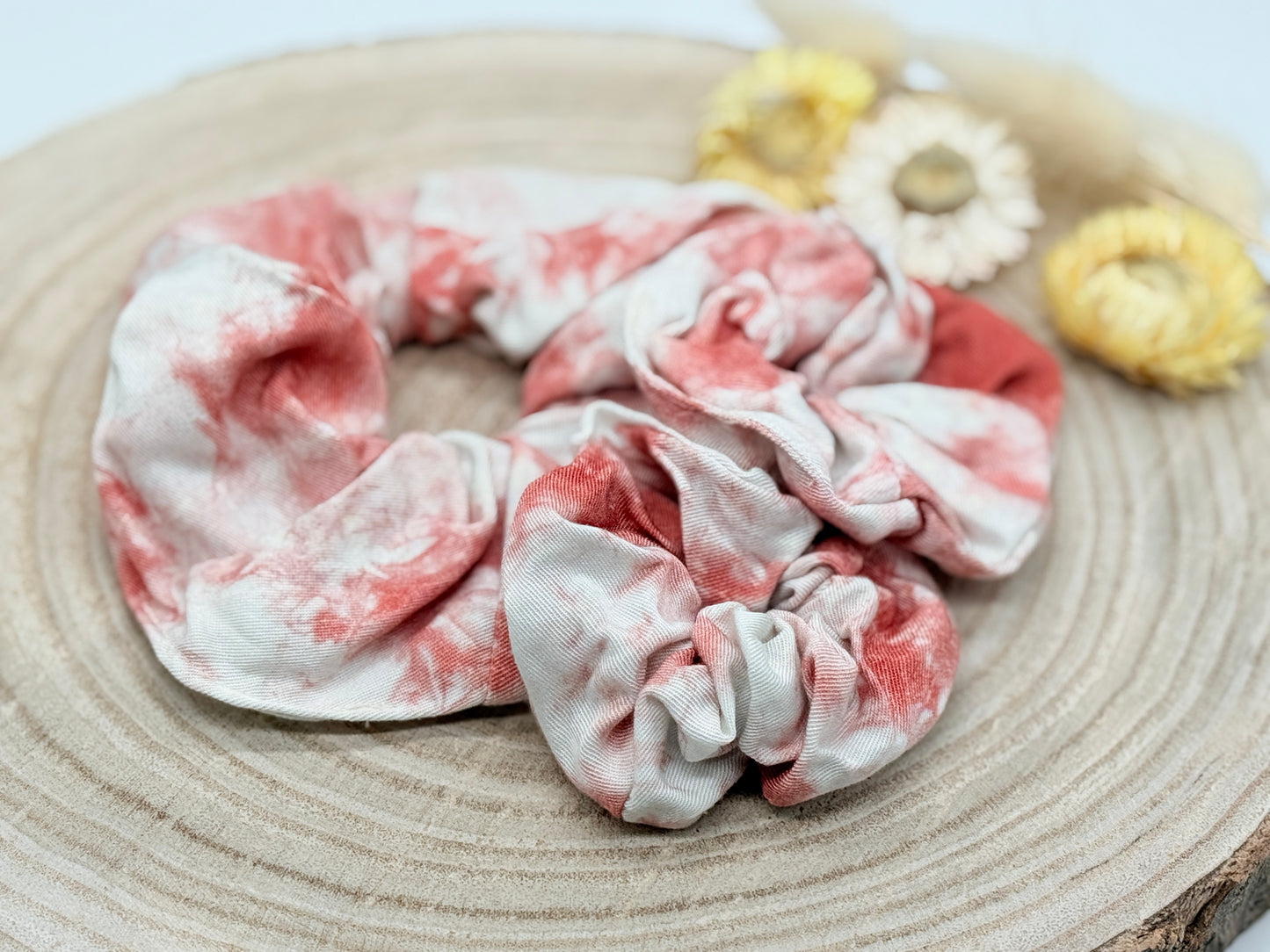 Scrunchie Haargummi elastisches Haarband Haarschmuck Batik rosa weiss