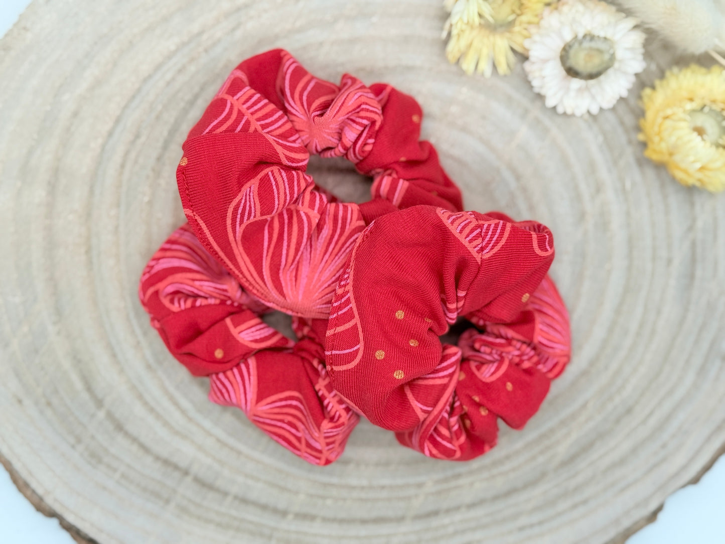 Scrunchie Haargummi elastisches Haarband Haarschmuck Blumen rot