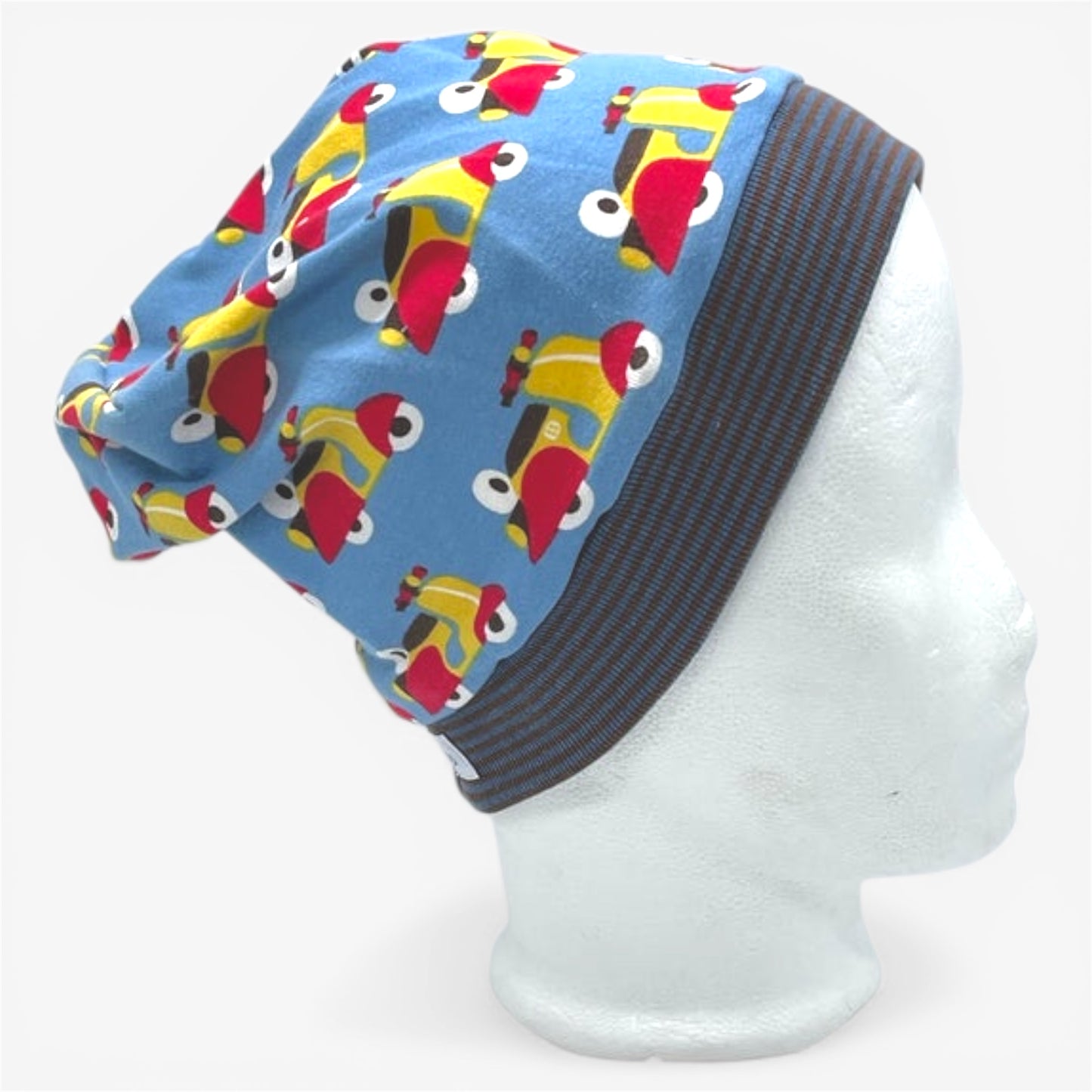 Beanie für Kinder mit Bund - Motorroller Motiv auf blau